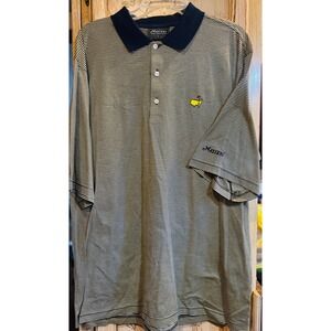 Masters Collection Mens Striped Golf Polo Shirt‎ Navy Gold Mercerized Cotton L